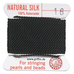 Thread, Griffin, silk, black, size #16. Sold per 2-meter card (approximately 78 inches).