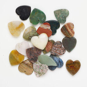 Multi-gemstone 1pkg20, top-drilled puffed / flat heart, drop mix 17x20mm-26x26mm