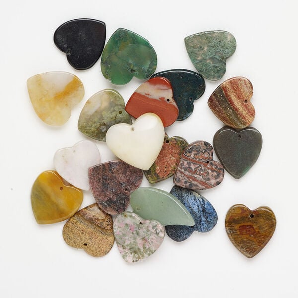 Multi-gemstone 1pkg20, top-drilled puffed / flat heart, drop mix 17x20mm-26x26mm image number 0