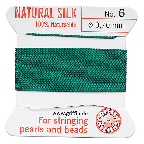 Thread, Griffin, silk, green, size #6. Sold per 2-meter card (approximately 78 inches). image number 0