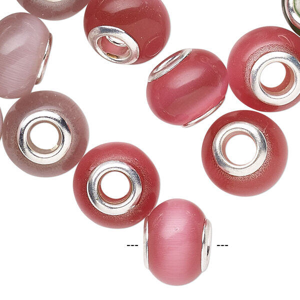 Bead mix, cat's eye glass (fiber optic glass) and silver-finished brass grommets, multicolored, 13x10mm-14x10mm rondelle. Sold per pkg of 18. image number 0