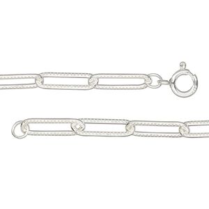 Chain 1pkg1 sterling silver paperclip, 3.9mm textured / springring clasp, 18 inch