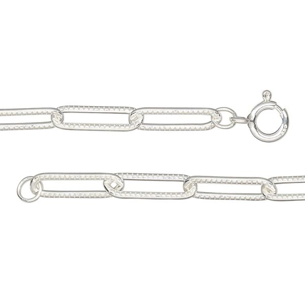 Chain, sterling silver, 3.9mm textured paperclip, 18-inches with springing clasp. Sold individually. image number 0