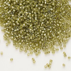Seed bead, Delica®, glass, pkg/250g, #11 round, translucent beige-lined luster chartreuse (DB-0908).