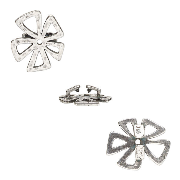Component, JBB Findings, antique silver-plated brass, 19x16.5mm hammered open flower, 8x1.5mm inside diameter. Sold individually. image number 0