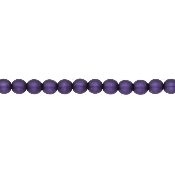 Bead, Czech pearl-coated glass druk, opaque matte purple, 4mm round. Sold per 15-1/2" to 16" strand. image number 0
