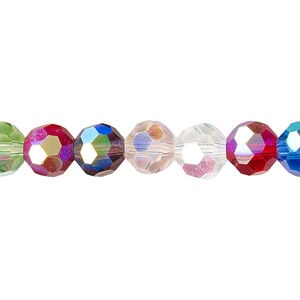 Bead 1pk 32 facets opaque to transparent AB mixed colors, Celestial Crystal&reg; 8mm round 15.5-16 inch