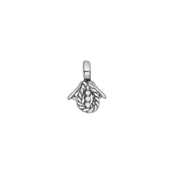 Bail, ice-pick, antiqued sterling silver, 12x10mm with rope loop design, 4.5mm grip length. Sold individually. image number 0