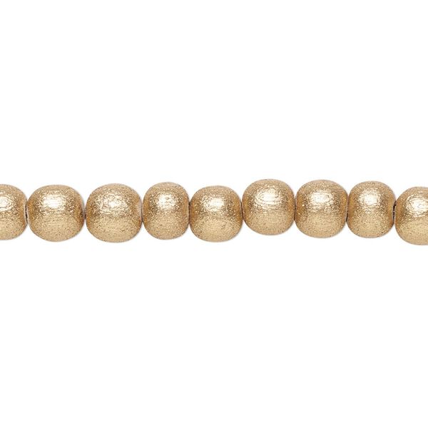 Bead, painted Taiwanese cheesewood (coated), metallic gold, 5-6mm round. Sold per pkg of (2) 15-1/2" to 16" strands. image number 0