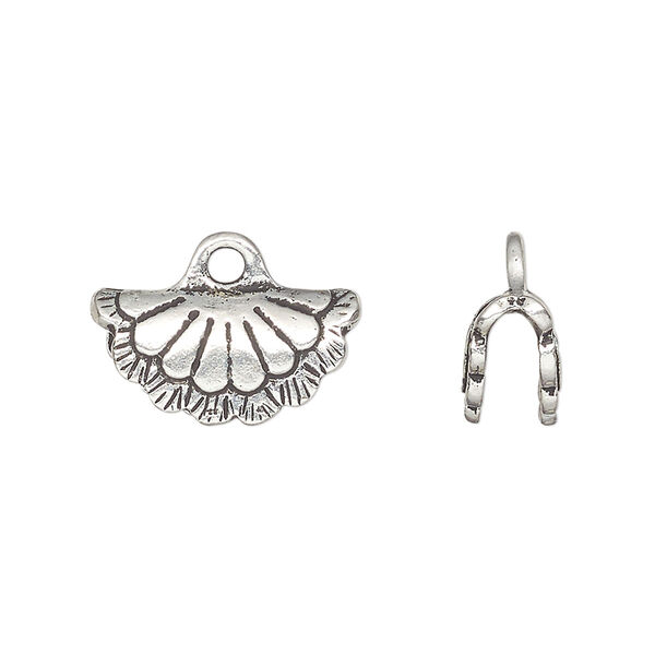 Crimp end, TierraCast®, antique silver-plated pewter (tin-based alloy), 18.5x9mm double-sided concho. Sold per 10. image number 0