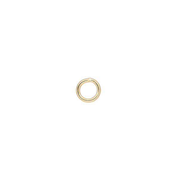 Jump ring, gold-plated brass, 6mm soldered round, 4.2mm inside diameter, 18 gauge. Sold per pkg of 1,000. image number 0