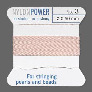 Thread, Griffin, nylon, light pink, size #3. Sold per 2-meter card (approximately 78 inches).