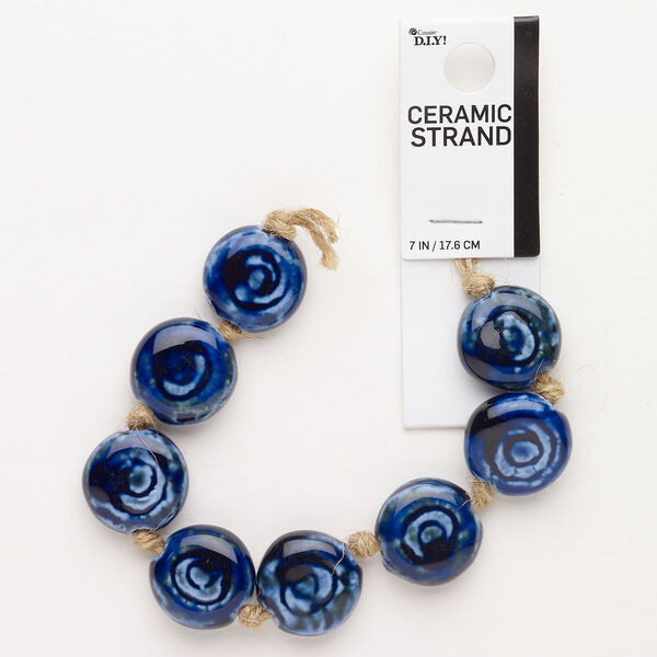 Bead, ceramic, pkg/8, cobalt blue, 19mm flat round. image number 0