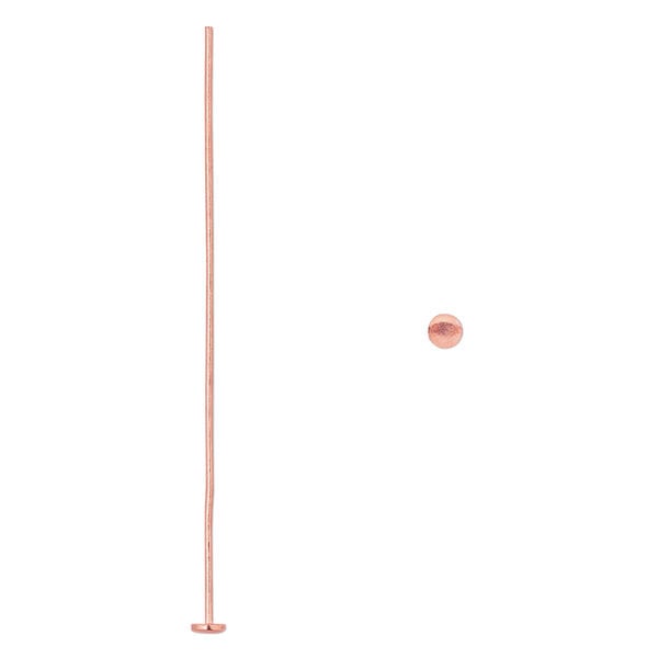 Head pin, copper 1pkg50, 2 inches with 3mm head, 19 gauge. image number 0