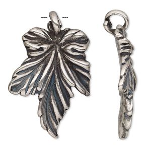 Pendant, antiqued silver-plated pewter (tin-based alloy), 37.5x24.5mm single-sided leaf. Sold individually.