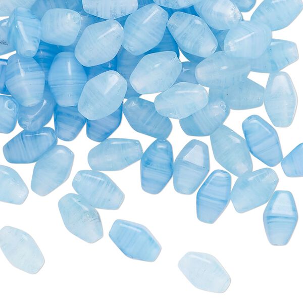 Bead, Czech pressed glass, translucent sky blue, 8x5mm double cone with swirl pattern. Sold per 1-ounce pkg, approximately 110 beads. image number 0