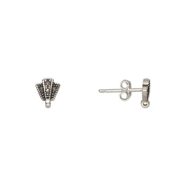 Earstud 1pkg2 sterling silver / marcasite, 7x6mm 3-bar / closed loop natural image number 0