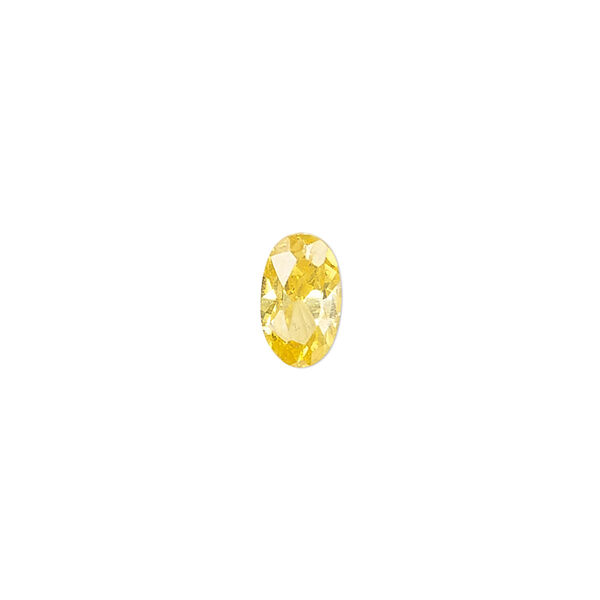 Gem, cubic zirconia, topaz gold, 5x3mm faceted oval, Mohs hardness 8-1/2. Sold per pkg of 5. image number 0