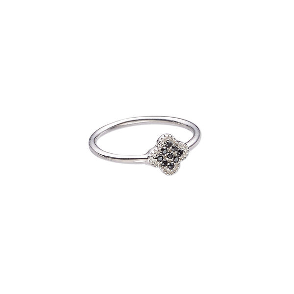 Ring, sterling silver and cubic zirconia, clear and black, 8mm wide, size 7. Sold individually. image number 0
