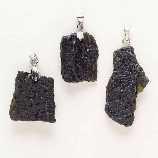 Tektite / steel 1pkg3, freeform nugget pendant 23x20mm-35x23mm image number 0