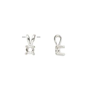 Pendant, Sure-Set™, sterling silver, 5mm pre-notched 4-prong round basket setting. Sold individually.