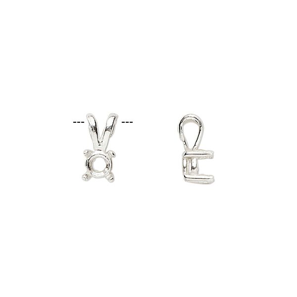 Pendant, Sure-Set™, sterling silver, 5mm pre-notched 4-prong round basket setting. Sold individually. image number 0