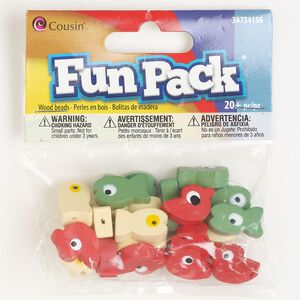 Bead, wood (dyed), pkg/21, mixed colors, 20x15mm duck/ 22x12mm fish.