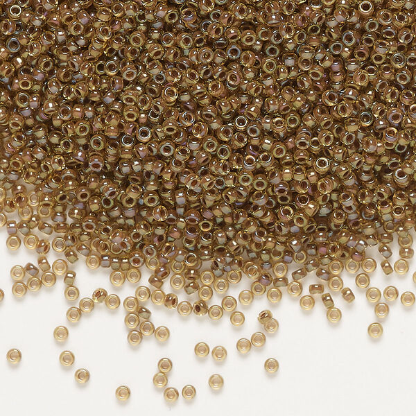 Seed bead, Miyuki, glass, pkg/250g, #15 rocaille, translucent mauve-lined luster light topaz (RR-379). image number 0