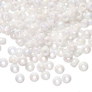 Seed bead, Miyuki, glass, pkg/25g, #6 rocaille, opaque rainbow chalk white, (RR-471).