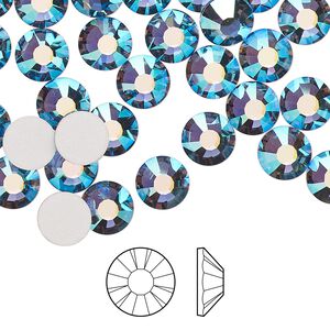 Flat back 12pk denim blue AB foil back, Preciosa MAXIMA Czech crystal rhinestone 7.069-7.272mm chaton rose round SS34