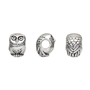 Bead, TierraCast®, antique silver-plated pewter (tin-based alloy), 12x8.5mm owl. Sold per pkg of 20.