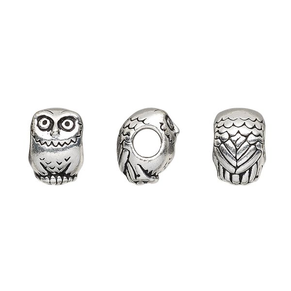 Bead, TierraCast®, antique silver-plated pewter (tin-based alloy), 12x8.5mm owl. Sold per pkg of 20. image number 0