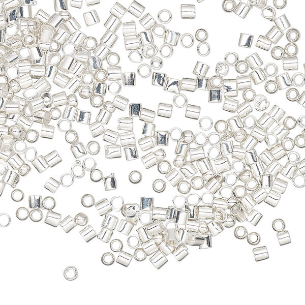 Crimp, silver-finished brass, 2x1.5mm round and 2mm tube, 1-1.3mm inside diameter. Sold per pkg of 500. image number 0