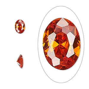 Gem, cubic zirconia, ruby red, 7x5mm faceted oval, Mohs hardness 8-1/2. Sold per pkg of 2.
