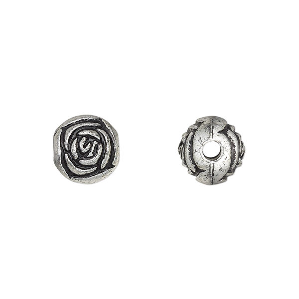 Bead, silver-coated acrylic, 9mm round rosebud. Sold per pkg of 144 (1 gross). image number 0