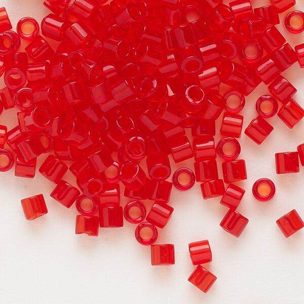 Seed bead, Delica®, glass, pkg/250g, #8 round, transparent red orange (DBL-0704). image number 0