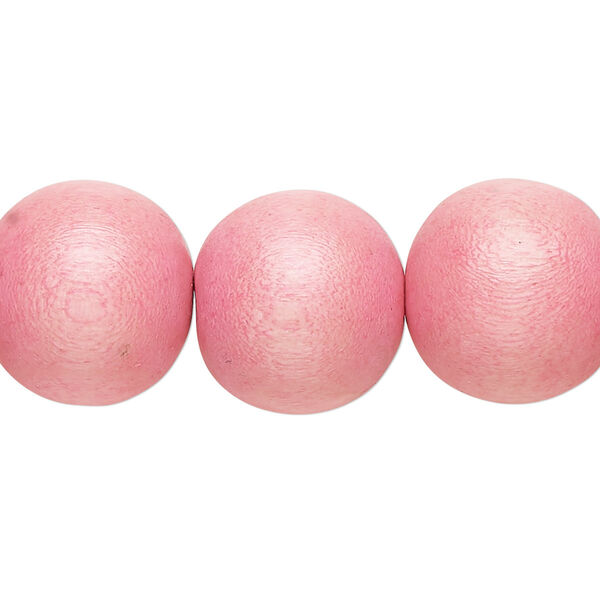 Bead, Taiwanese cheesewood (dyed / waxed), light pink, 15-16mm round. Sold per 15-1/2" to 16" strand. image number 0
