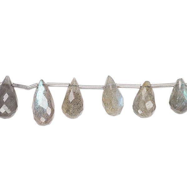 Labradorite 1pkg1, hand-cut top-drilled faceted briolette bead natural 4 inch graduated 6x4mm-10x7mm image number 0