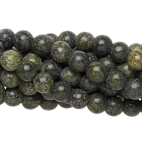 Bead, Russian serpentine (natural), 6mm round, C grade, Mohs hardness 2-1/2 to 5. Sold per pkg of (10) 15-1/2" to 16" strands. image number 0