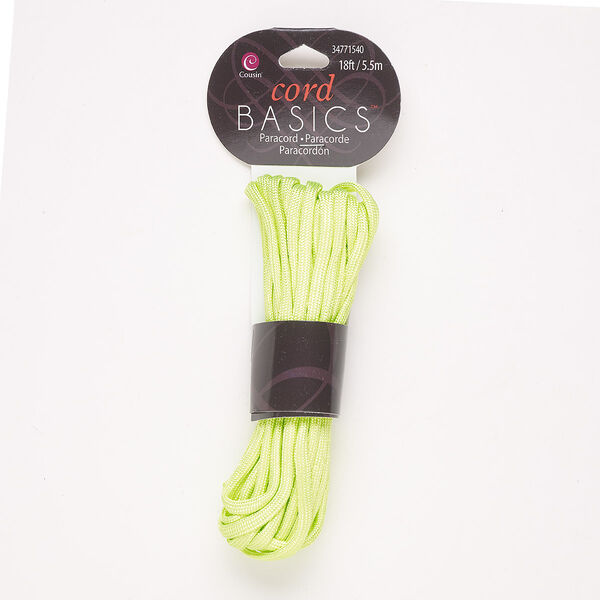 Cord, nylon, neon green, 4mm round. Sold per 18-foot pkg. image number 0