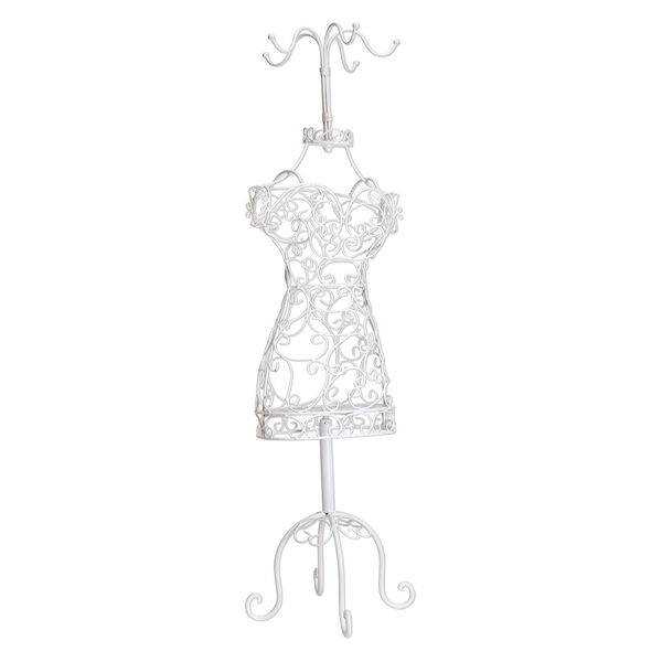 Display, necklace, steel, white, 38 x 9-1/2 x 9-1/2 inches female torso with 5 attached hangers. Sold individually. image number 0
