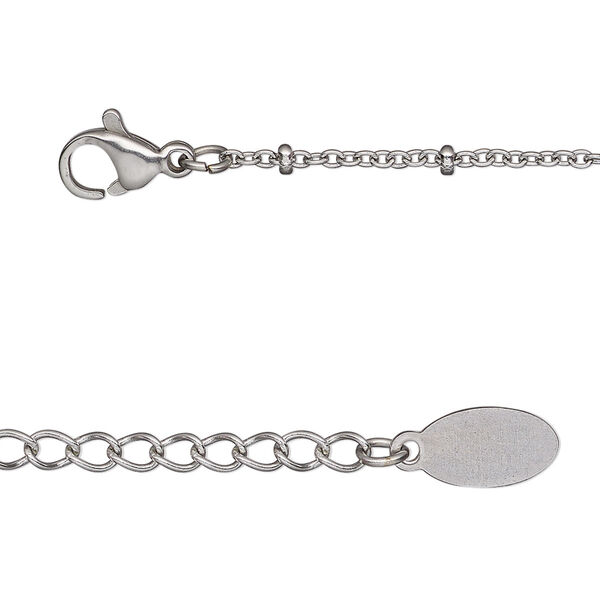 Chain, stainless steel, 1.4mm cable with 2.2x1mm rondelle, 18 inches with 2-inch extender chain and lobster claw clasp. Sold individually. image number 0