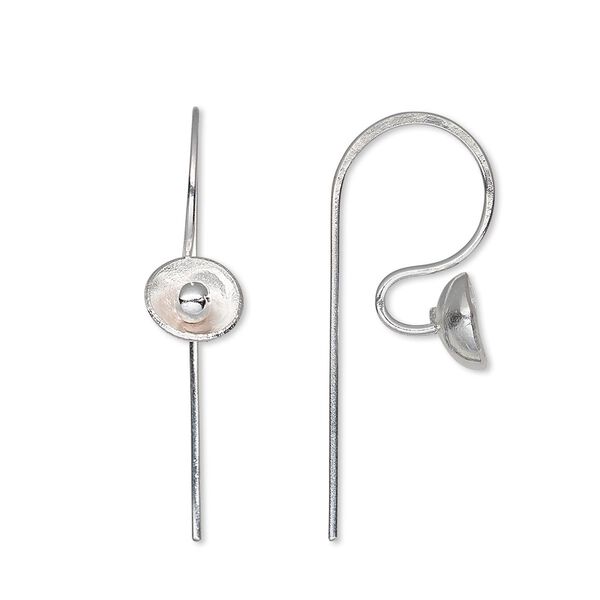 Ear wire, Hill Tribes, silver-plated brass, 19mm fishhook with flower and open loop, 20 gauge. Sold per pair. image number 0