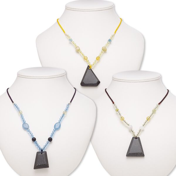 Serpentine / multi-gemstone / acrylic 1pkg3, freeform necklace continuous 20 inch mix 36x26mm-54x37mm image number 0