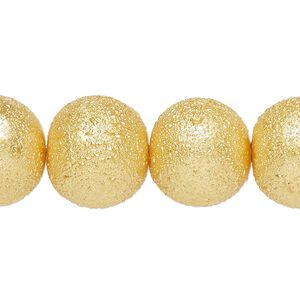 Bead, glass, opaque gold, 16mm textured round. Sold per 15-1/2" to 16" strand.