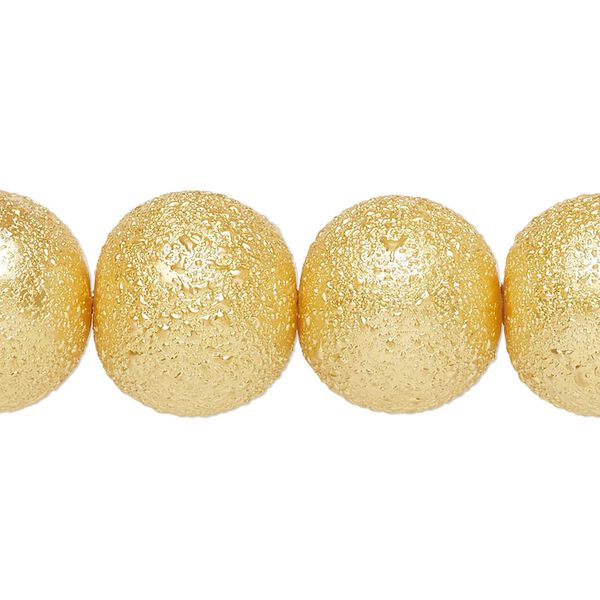 Bead, glass, opaque gold, 16mm textured round. Sold per 15-1/2" to 16" strand. image number 0