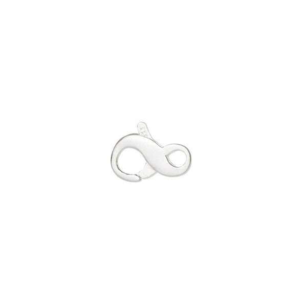 Clasp, lobster claw, satin-finished sterling silver and steel, 11.5x7mm infinity. Sold individually. image number 0