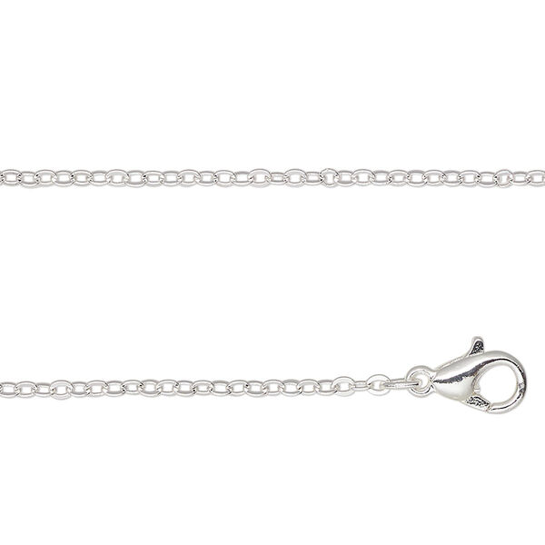 Chain, silver-finished steel, 2mm cable, 18 inches with lobster claw clasp. Sold individually. image number 0