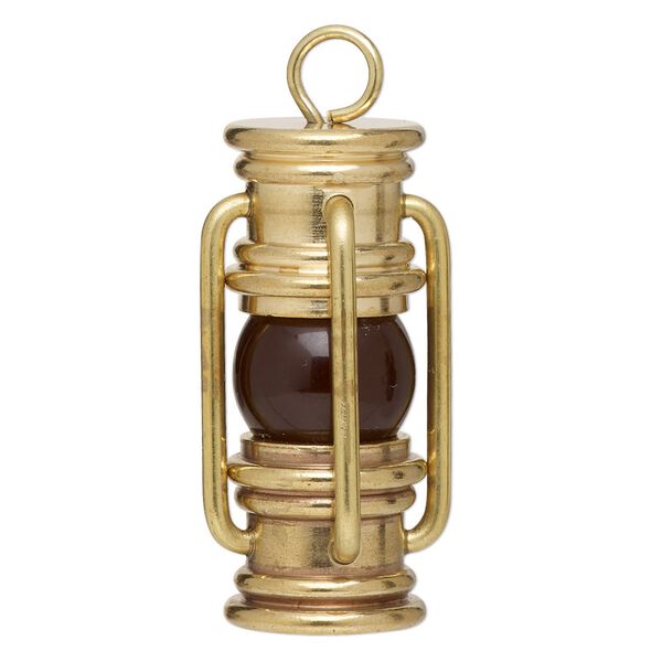 Focal, brass and glass, brown, 38x20mm 3D lantern. Sold individually. image number 0