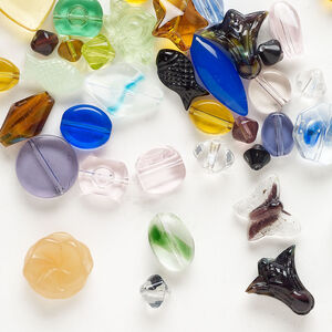 Bead mix, glass 1pkg50g, opaque to transparent mixed colors, 4mm-22x20mm top-drilled and center-drilled mixed shapes.
